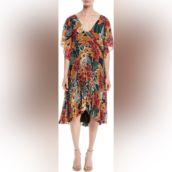 NEW Club Monaco Zorbina Pleated Floral Midi Dress 6 - Picture 2 of 8